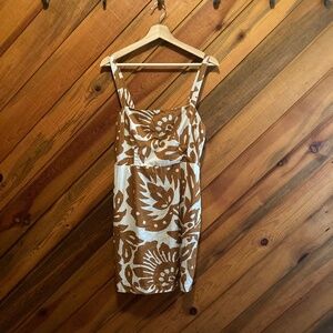 100% Linen BODEN  A-line brown and cream Fall dress!